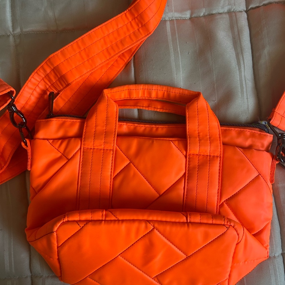 Lug Quilted Crossbody Bag in Bright Orange. - Picture 2 of 4